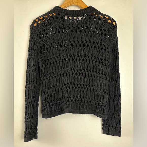 LOFT Women’s XS Black Open Stitch Knit Cardigan Button Front Sweater Crew Neck - Picture 3 of 12